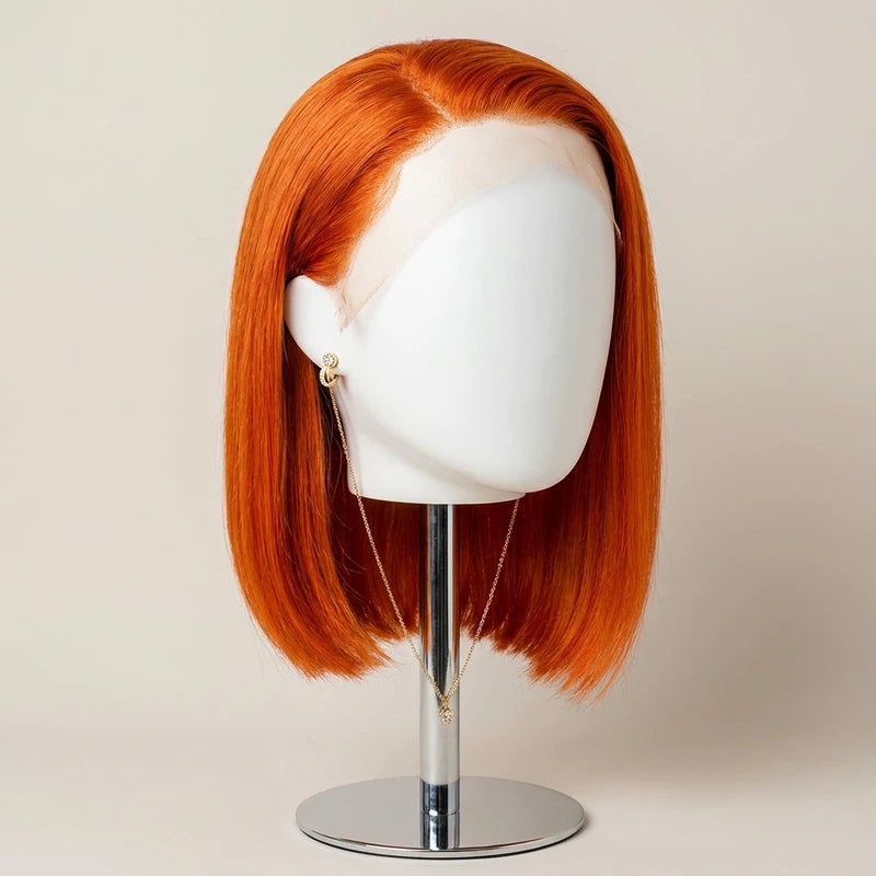NMAhair Ginger Orange Straight Bob Wig 13x4 Lace Front Human Hair