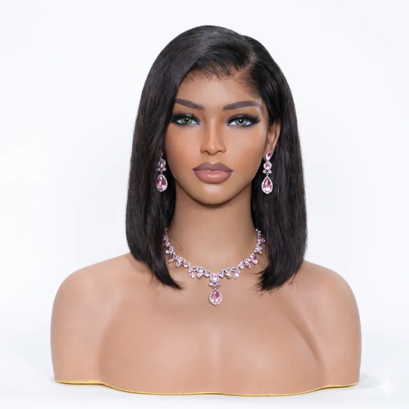 NMAhair Raw Straight 10 Inch 12 Inch Bob Wig 5x5/13x4 HD Lace Straight Bleached Knots 100% Raw Human Hair
