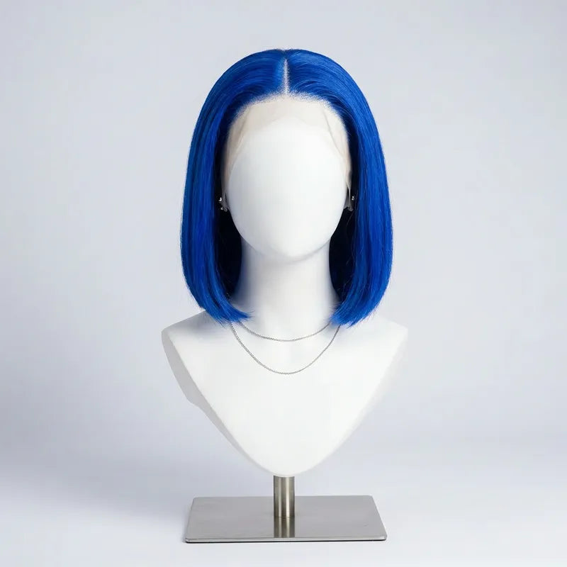 NMAhair Dark Blue Straight Bob Wig 13x4 Lace Front Human Hair