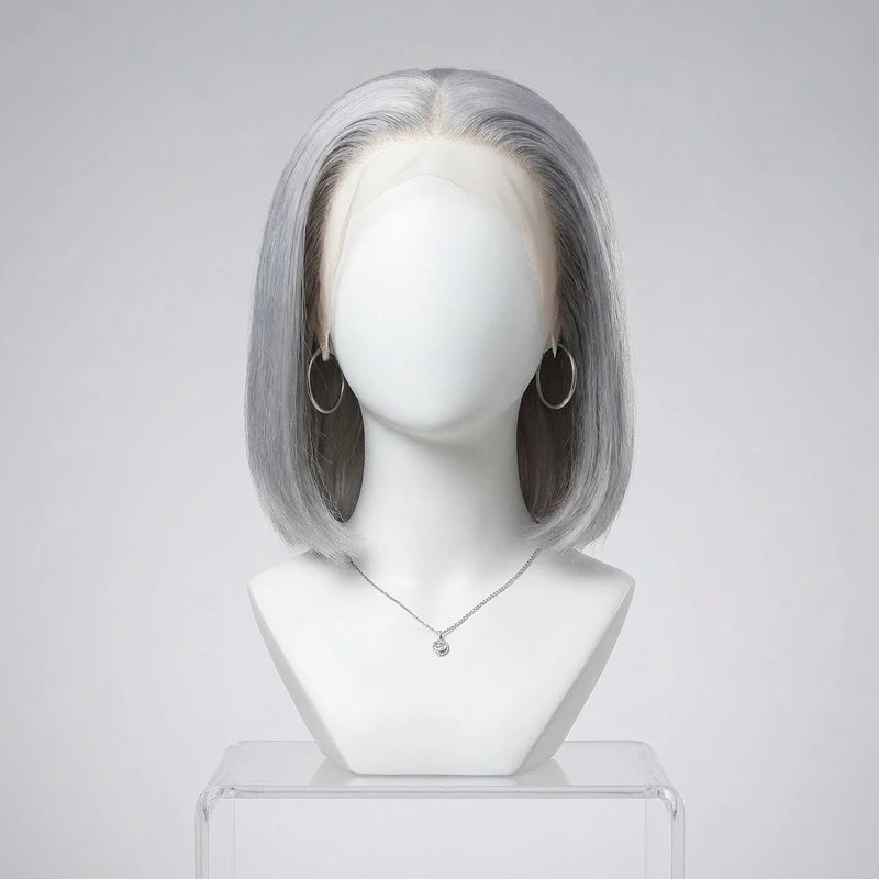 NMAhair Grey Straight Bob Wig 13x4 Lace Front Human Hair