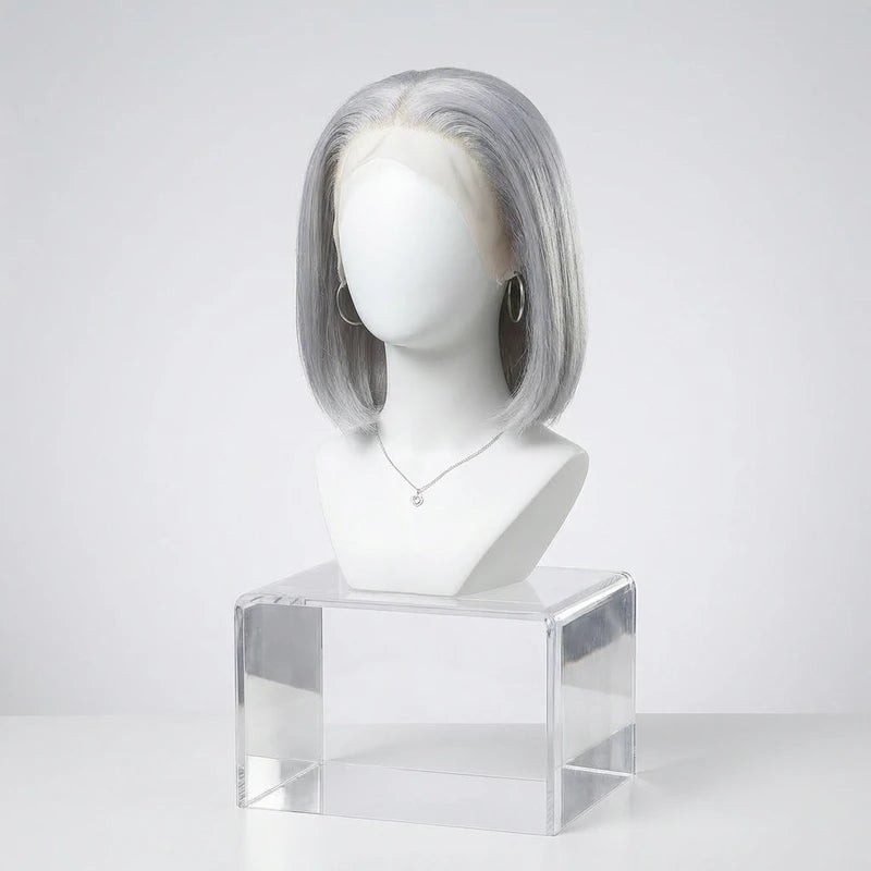 NMAhair Grey Straight Bob Wig 13x4 Lace Front Human Hair